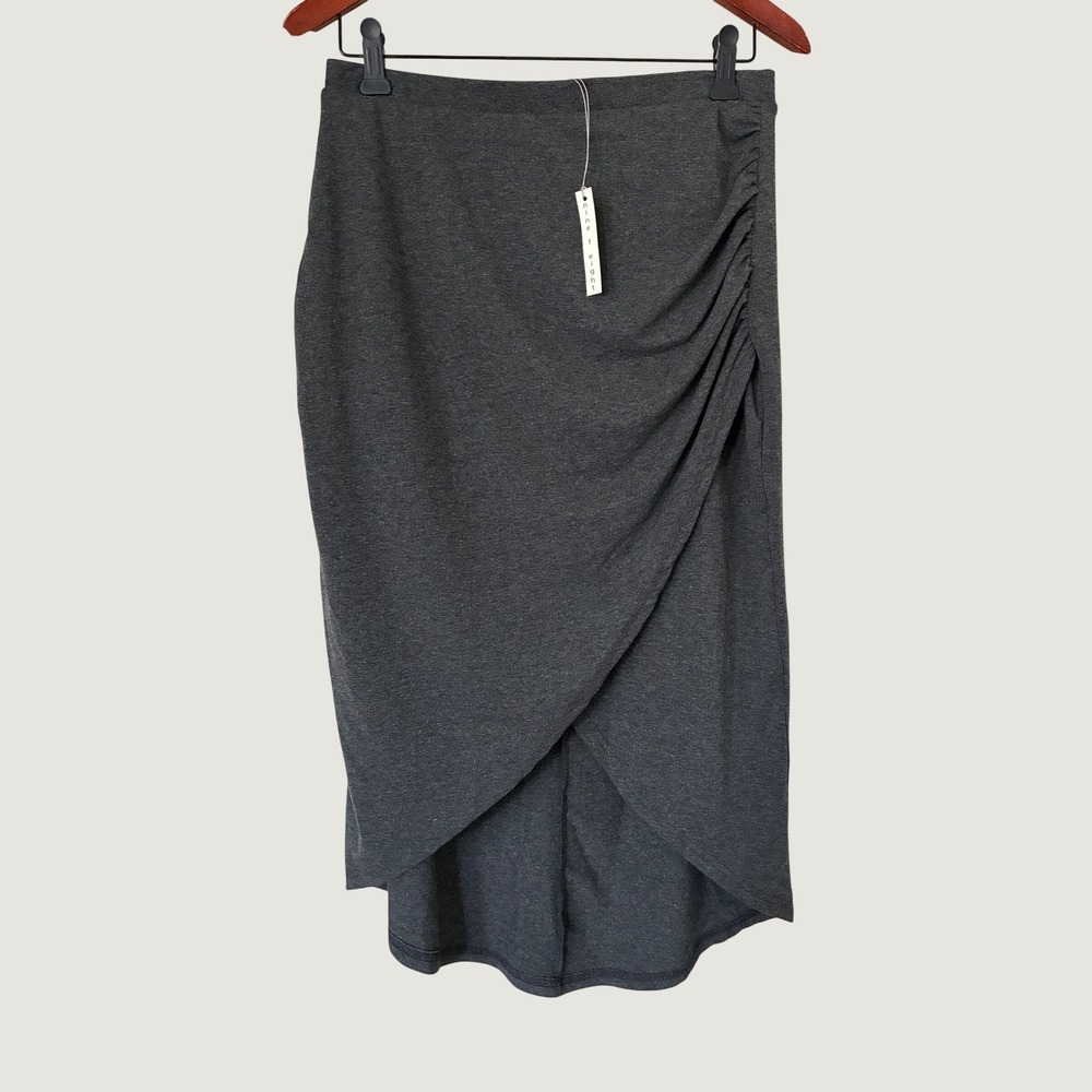 Nine Eight Women Charcoal Grey Ruched Faux Wrap Tulip Midi Skirt Small NWT